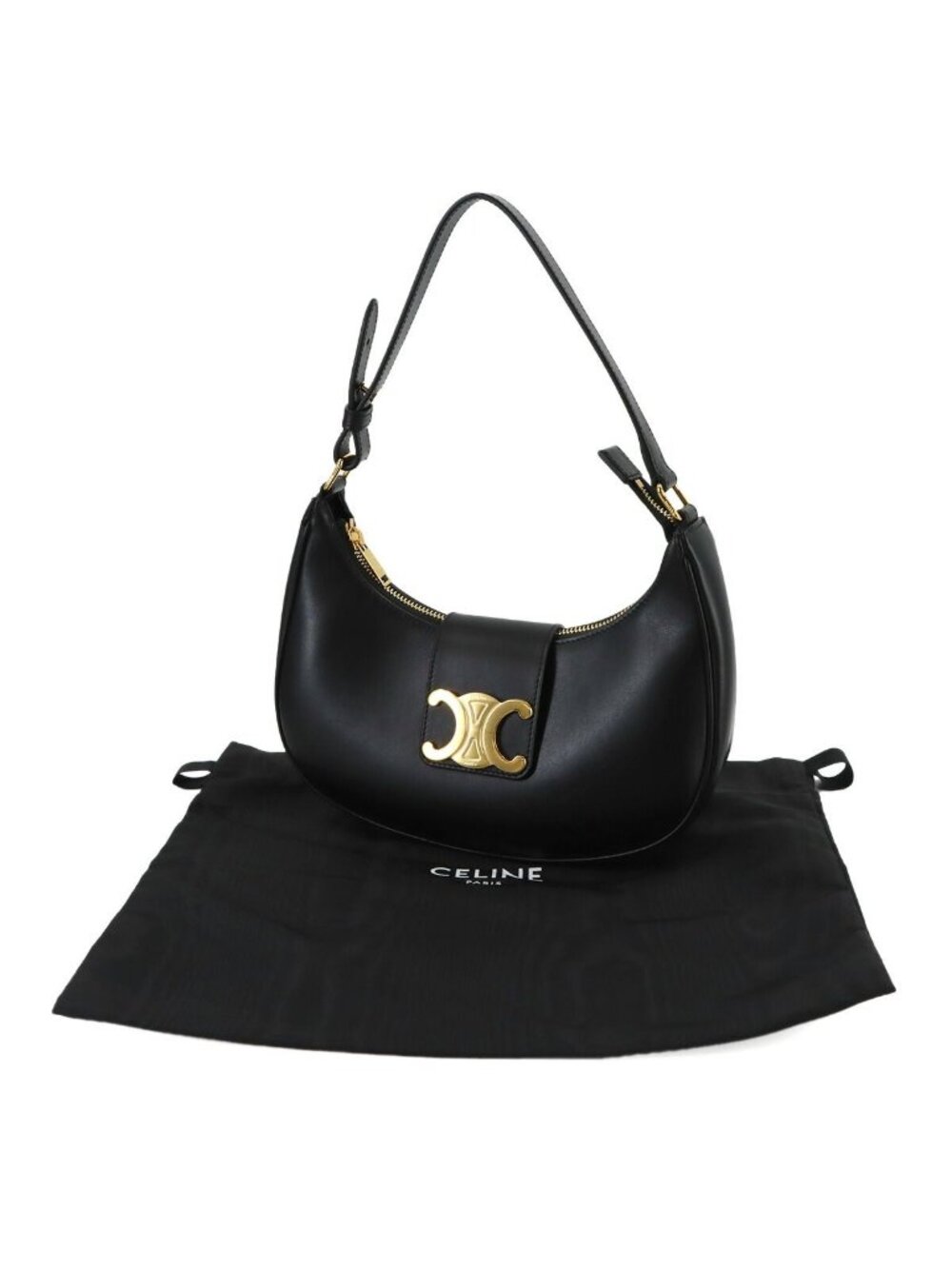 Celine Triomphe Ava Shoulder Bag Leather Black Gold - Picture 2 of 9